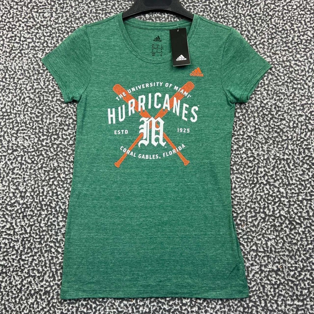Miami Hurricanes Shirt Women Small Green Adidas Short Sleeve Crew Neck New S